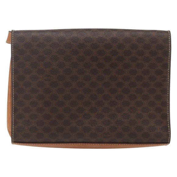 CELINE Macadam Canvas Shoulder Bag PVC Leather Brown Gold Auth 156281