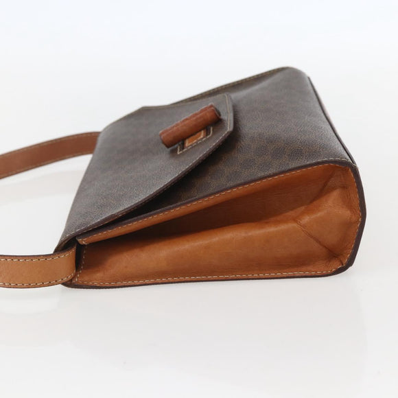 CELINE Macadam Canvas Shoulder Bag PVC Leather Brown Gold Auth 156281