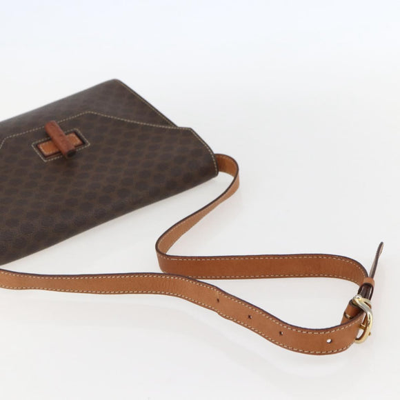 CELINE Macadam Canvas Shoulder Bag PVC Leather Brown Gold Auth 156281