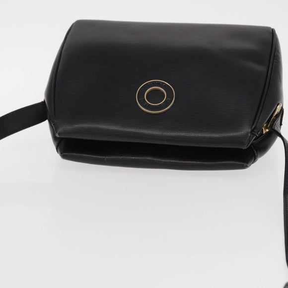 CELINE Circle Shoulder Bag Leather Black Gold Auth 156282