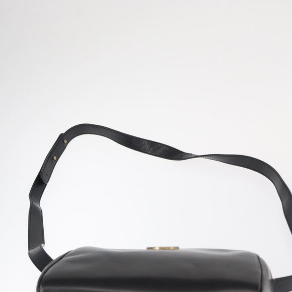 CELINE Circle Shoulder Bag Leather Black Gold Auth 156282