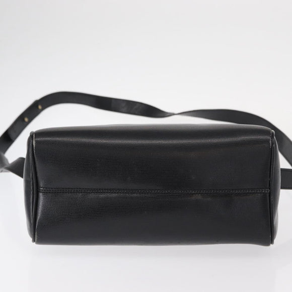 CELINE Circle Shoulder Bag Leather Black Gold Auth 156282