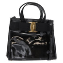 Salvatore Ferragamo Vala Hand Bag Enamel 2way Black Gold Auth 156283-1