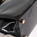 Salvatore Ferragamo Vala Hand Bag Enamel 2way Black Gold Auth 156283-13