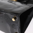 Salvatore Ferragamo Vala Hand Bag Enamel 2way Black Gold Auth 156283-14