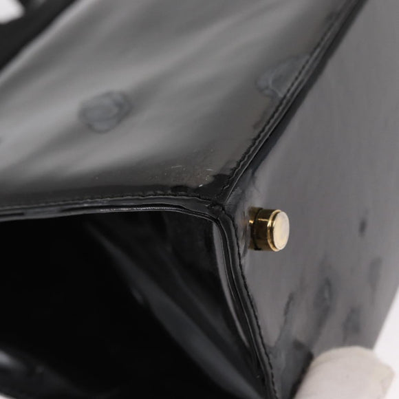 Salvatore Ferragamo Vala Hand Bag Enamel 2way Black Gold Auth 156283