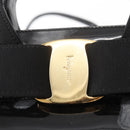 Salvatore Ferragamo Vala Hand Bag Enamel 2way Black Gold Auth 156283-17