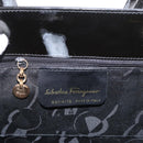 Salvatore Ferragamo Vala Hand Bag Enamel 2way Black Gold Auth 156283-18
