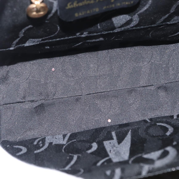 Salvatore Ferragamo Vala Hand Bag Enamel 2way Black Gold Auth 156283