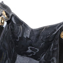 Salvatore Ferragamo Vala Hand Bag Enamel 2way Black Gold Auth 156283-20