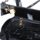 Salvatore Ferragamo Vala Hand Bag Enamel 2way Black Gold Auth 156283-22