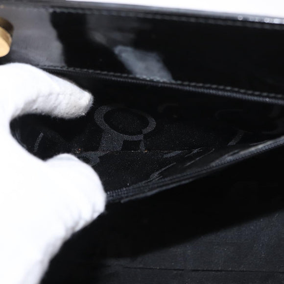 Salvatore Ferragamo Vala Hand Bag Enamel 2way Black Gold Auth 156283