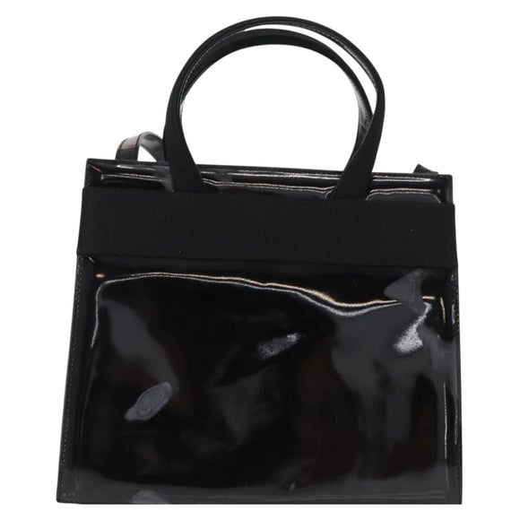 Salvatore Ferragamo Vala Hand Bag Enamel 2way Black Gold Auth 156283