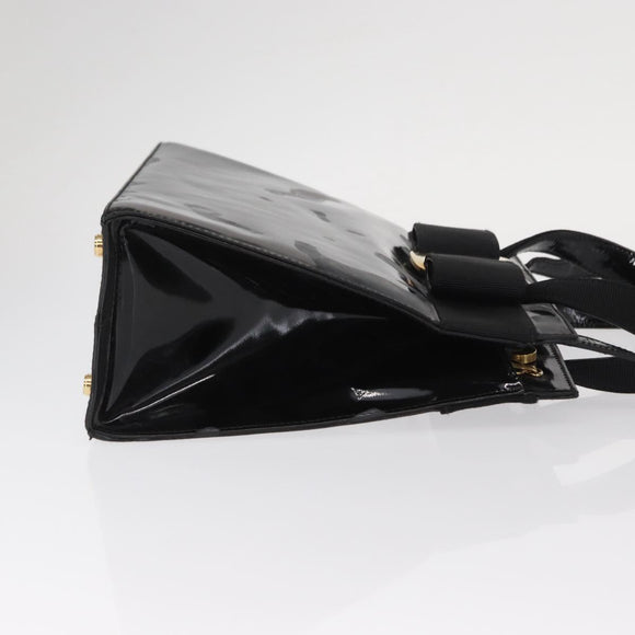 Salvatore Ferragamo Vala Hand Bag Enamel 2way Black Gold Auth 156283