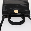 Salvatore Ferragamo Vala Hand Bag Enamel 2way Black Gold Auth 156283-6
