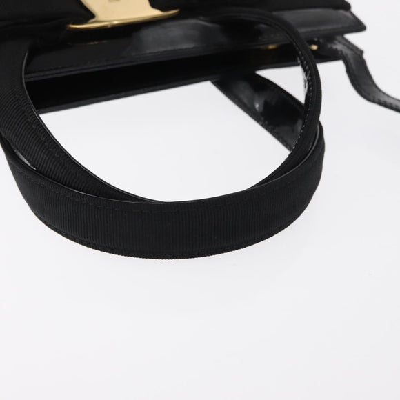 Salvatore Ferragamo Vala Hand Bag Enamel 2way Black Gold Auth 156283