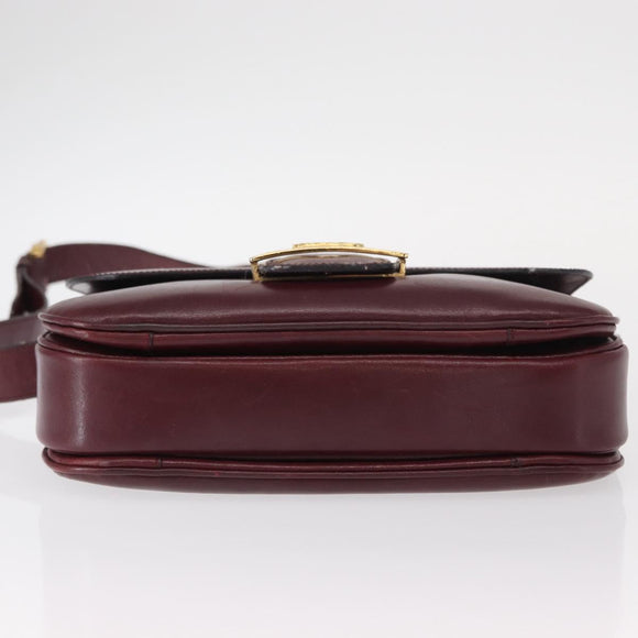 CELINE Horse Carriage Shoulder Bag Leather Bordeaux Gold Auth 156289