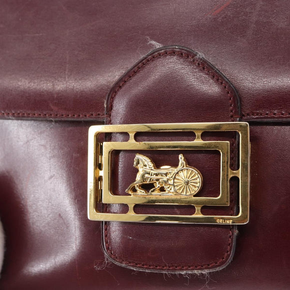 CELINE Horse Carriage Shoulder Bag Leather Bordeaux Gold Auth 156289
