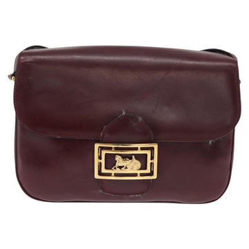 CELINE Horse Carriage Shoulder Bag Leather Bordeaux Gold Auth 156289 - 0