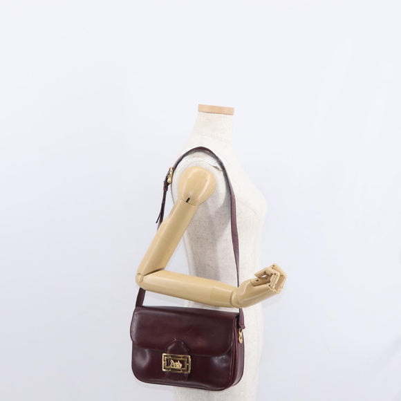 CELINE Horse Carriage Shoulder Bag Leather Bordeaux Gold Auth 156289