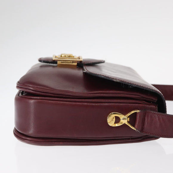 CELINE Horse Carriage Shoulder Bag Leather Bordeaux Gold Auth 156289