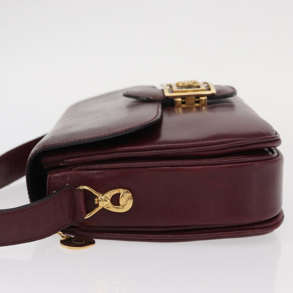 CELINE Horse Carriage Shoulder Bag Leather Bordeaux Gold Auth 156289