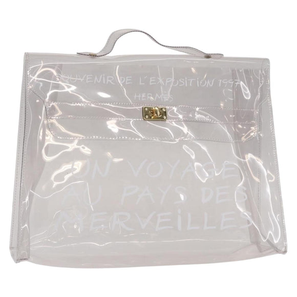 HERMES Vinyl Kelly Hand Bag Clear Auth 156293