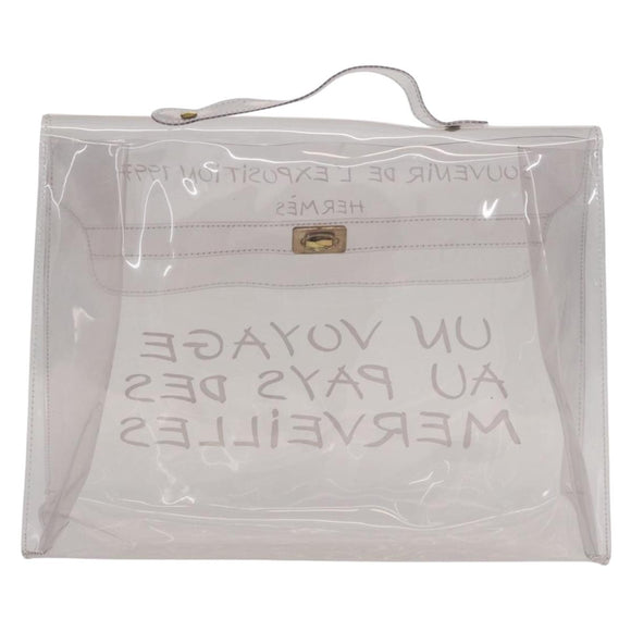 HERMES Vinyl Kelly Hand Bag Clear Auth 156293