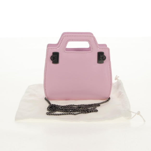 Salvatore Ferragamo Chain Gancini Shoulder Pouch Enamel 2way Pink Auth 156294V