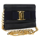 Salvatore Ferragamo Shoulder Bag Leather Navy Gold Auth 156321-1