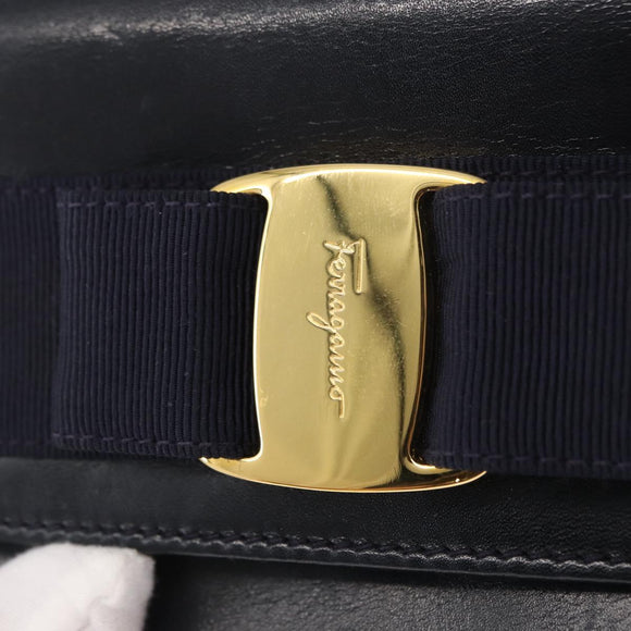 Salvatore Ferragamo Shoulder Bag Leather Navy Gold Auth 156321