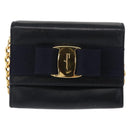 Salvatore Ferragamo Shoulder Bag Leather Navy Gold Auth 156321-13