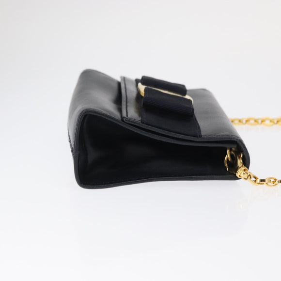 Salvatore Ferragamo Shoulder Bag Leather Navy Gold Auth 156321