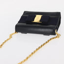 Salvatore Ferragamo Shoulder Bag Leather Navy Gold Auth 156321-6
