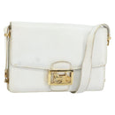 CELINE Shoulder Bag Leather White Gold Auth 156322-1