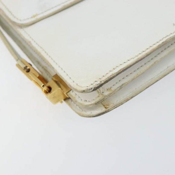 CELINE Shoulder Bag Leather White Gold Auth 156322