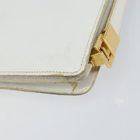 CELINE Shoulder Bag Leather White Gold Auth 156322