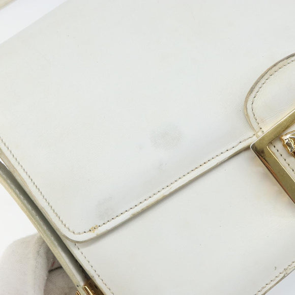 CELINE Shoulder Bag Leather White Gold Auth 156322