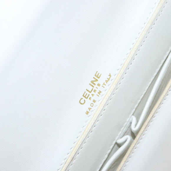 CELINE Shoulder Bag Leather White Gold Auth 156322