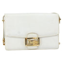CELINE Shoulder Bag Leather White Gold Auth 156322-13