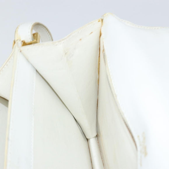 CELINE Shoulder Bag Leather White Gold Auth 156322