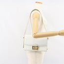 CELINE Shoulder Bag Leather White Gold Auth 156322-24