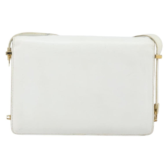 CELINE Shoulder Bag Leather White Gold Auth 156322