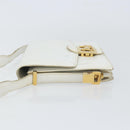 CELINE Shoulder Bag Leather White Gold Auth 156322-4