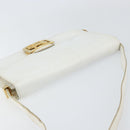 CELINE Shoulder Bag Leather White Gold Auth 156322-6