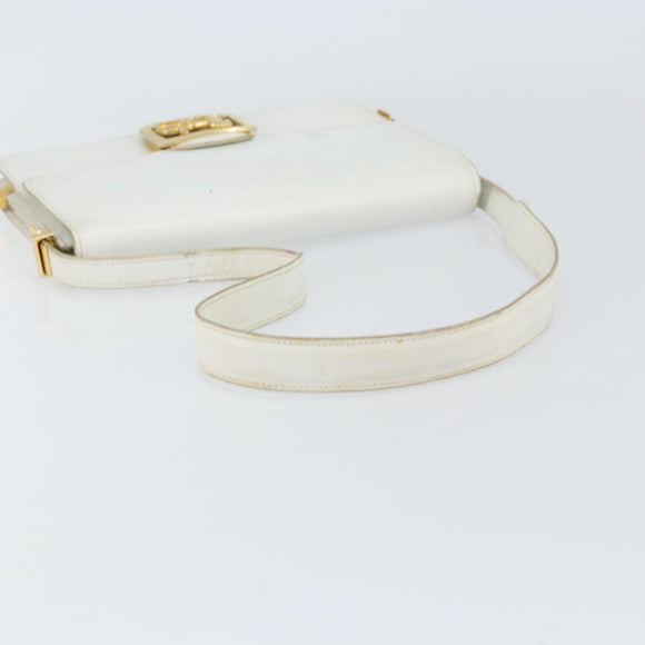 CELINE Shoulder Bag Leather White Gold Auth 156322