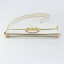 CELINE Shoulder Bag Leather White Gold Auth 156322-5