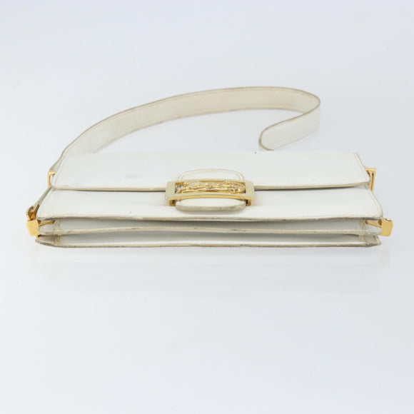 CELINE Shoulder Bag Leather White Gold Auth 156322