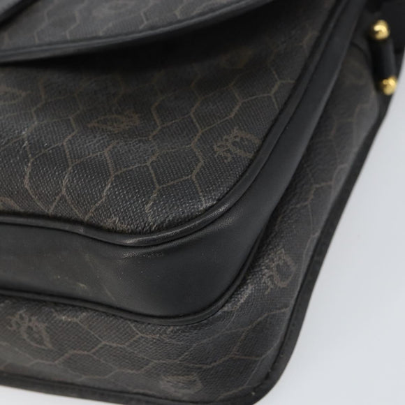 Christian Dior Honeycomb Canvas Shoulder Bag PVC Black Gold Auth 156324