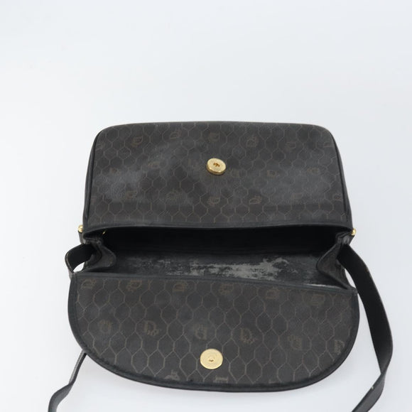 Christian Dior Honeycomb Canvas Shoulder Bag PVC Black Gold Auth 156324